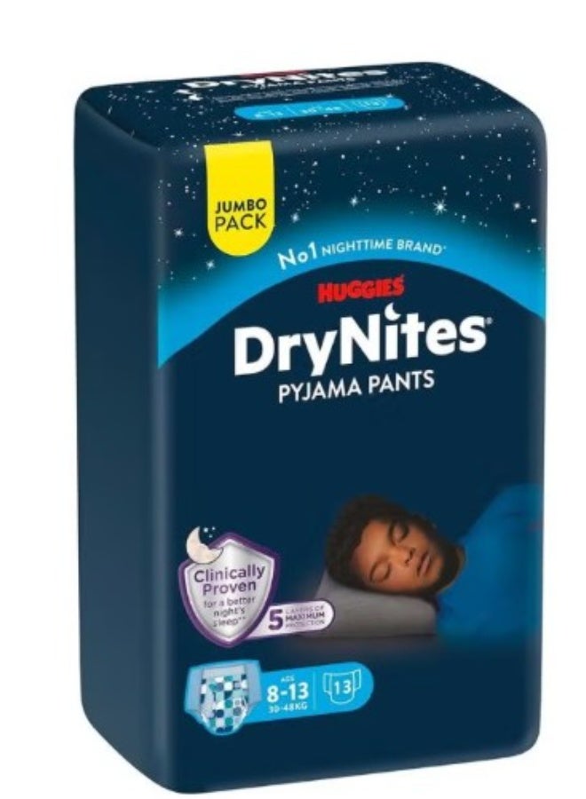 هجيز سراويل بيجاما دراي نايتس، 8-13 سنة، حفاضات للتبول اللاإرادي، للأولاد، 30-48 كجم، عبوة اقتصادية، 13 سروالًا - Image 1